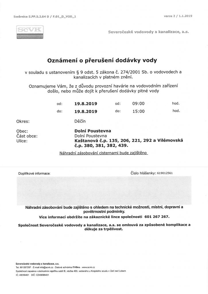 Odstávka vody, havárie