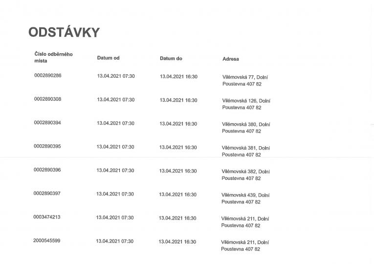 Plánované odstávky elektřiny v&nbsp;dubnu 2021.
